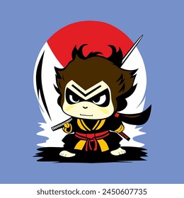 Cute chibi samurai or ninja monkeys are ready to challenge the enemy
