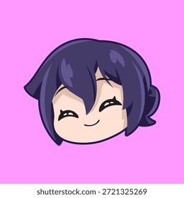 Cute Chibi Smiling Face Avatar with Purple Hair