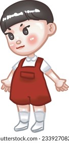 Cute chibi student boy red uniform