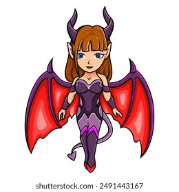 Cute chibi succubus cartoon on white background