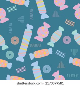 Cute chibi sweet foods candies soft colorful seamless pattern doodle kids baby kawaii cartoon