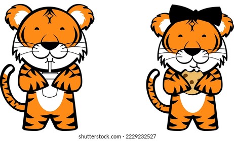 cute chibi tiger cartoon expressions set illustration in vector format