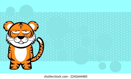 cute chibi tiger kid character cartoon background poster illustration in vector format