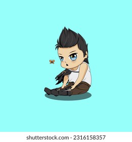Vector de chibi lindo ver la mariposa libre de usar, pegatina lindo chibi. 
