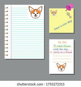 pegatinas portadoras de chibi lindas perros de corgi welsh para notas diarias y lista de tareas pendientes