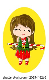 A cute chibi to wear christmas dress with candy cane