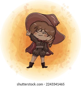 Cute Chibi Hexenkartoon Charaktere Lächeln und tragen einen Hut
