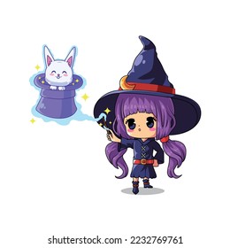 Cute chibi witch spell casting character