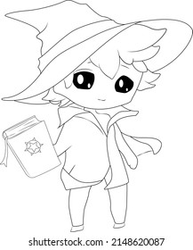 Cute Chibi Wizard Coloring Page