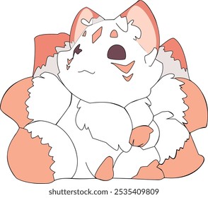 A cute chibi-style illustration of a mythical kitsune fox spirit, perfect for creative projects, merchandise, and fantasy themes