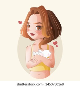 Cute Chic Holding Her Bunny