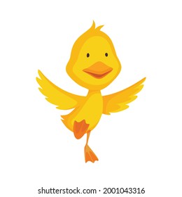 Cute chick. Baby cartoon yellow vector duck. Bird child character in funny facial expression, pose and gesture for graphic design