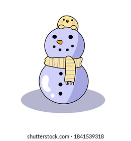 Cute chick with big snowman