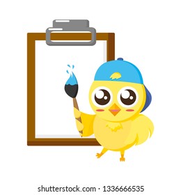 cute chick with brush and clipboard