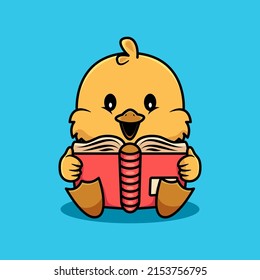 Cute Chick Cartoon Design. Back to school Icon Concept Isolated Premium Vector. Flat Cartoon Style