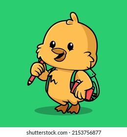 Cute Chick Cartoon Design. Back to school Icon Concept Isolated Premium Vector. Flat Cartoon Style