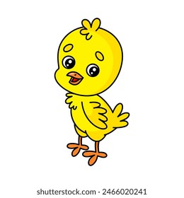 Cute chick in cartoon style. Colored farm bird. Vector colorful baby illustration isolated on white background.