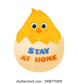 Cute chick in easter egg covid quarantine icon Stay at Home