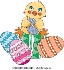 Cute Chick With Easter Egg Holiday Graphic Art Vector