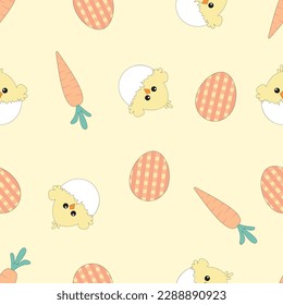 Cute chick , egg, and carrot seamless pattern illustration vector graphic perfect for kids or celebration project