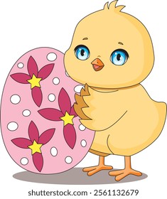 Cute chick with egg easter vector