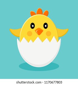 Cute chick in egg shells. Vector illustration