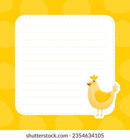 Cute Chick at Empty Note or Reminder Card Vector Template
