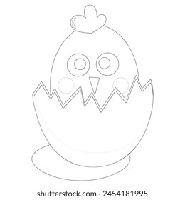 Lindo polluelo eclosionó de huevo. Ilustración vectorial de Pascua para el libro para colorear de los niños. Blanco y negro. Hoja de cálculo