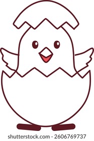 Cute Chick Hatching from Egg – Easter Line Art Vector, Cartoon Baby Chicken Outline
