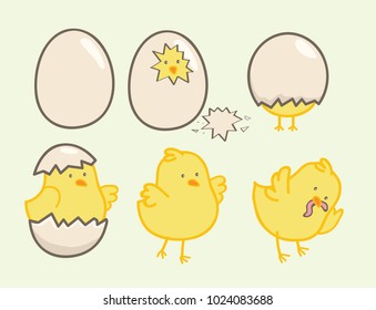 Cute Chick Hatching Egg Vector