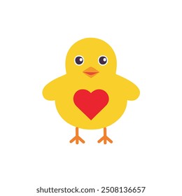 Cute chick with heart. Adorable yellow chick with a red heart on its chest. Perfect for springtime, Easter, and love-themed designs.