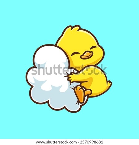 Cute Chick Hug Cloud Cartoon Vector Icon Illustration. Animal 
Nature Icon Concept Isolated Premium Vector. Flat Cartoon 
Style 
