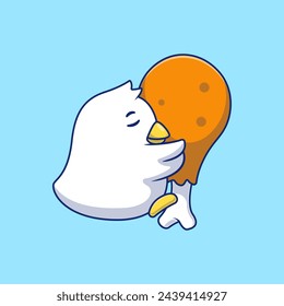 Cute Chick Hugging Fried Chicken Cartoon Vector Icons Illustration. Flat Cartoon Concept. Suitable for any creative project.