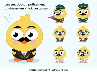 Cute chick multiple poses and costumes vector character