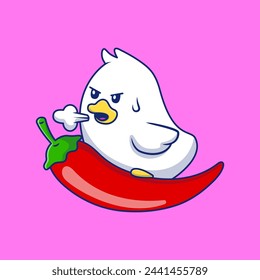 Cute Chick On Big Spicy Cartoon Vector Icons Illustration. Flat Cartoon Concept. Suitable for any creative project.