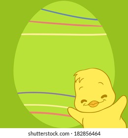 Cute chick on a green background