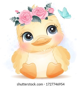 Cute chick portrait with watercolor effect