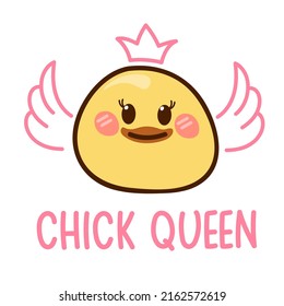 Cute Chick Queen. Kawaii Bird Character. Funny Pet. 