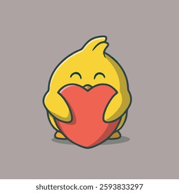 Cute chick red heart vector children's illustration Q version vector cartoon illustration