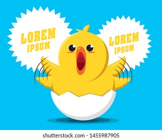 cute chick with speech bubbles vector