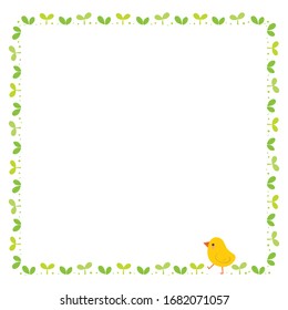 Cute chick and sprout frame on white background