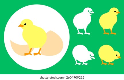 Cute chick - Vector illustration with silhouette variation
