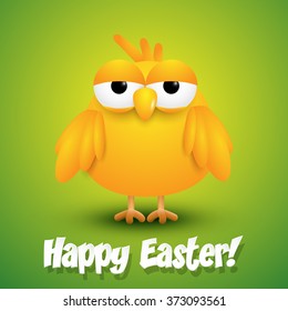 Cute chick wishing happy Easter. Vector illustration