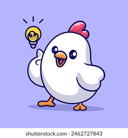 Cute Chicken Astronaut Get Idea with Bulb Cartoon Vector Icon Illustration. Animal Technology Icon Concept Isolated Premium Vector. Flat Cartoon Style