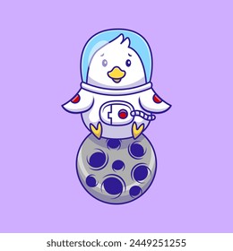 Cute Chicken Astronaut Sitting On Moon Cartoon Vector Icons Illustration. Flat Cartoon Concept. Suitable for any creative project.