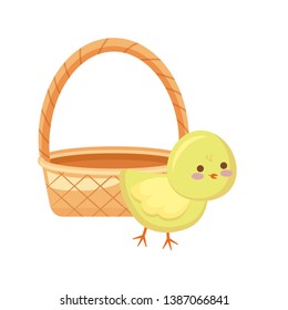 cute chicken with basket wicker