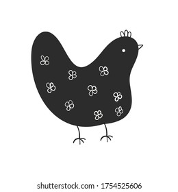 Cute chicken. Black and white vector illustration.In cartoon style, line art. Elements for design cover food package, advertising banner, card.