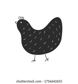 Cute chicken. Black and white vector illustration.In cartoon style, line art. Elements for design cover food package, advertising banner, card.