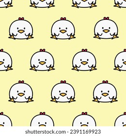 Cute Chicken Body Cartoon with Black Outline Seamless Pattern. Hen Illustration Icon for Background, Wallpaper, Fabric Textile, Food Packaging Design, etc. Farm Animal Doodle 2D Design Element Vector
