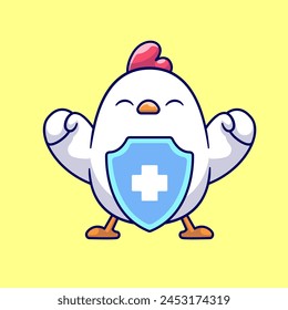 Cute Chicken Body Shield Cartoon Vector Icon Illustration. Animal Healthy Icon Concept Isolated Premium Vector. Flat Cartoon Style